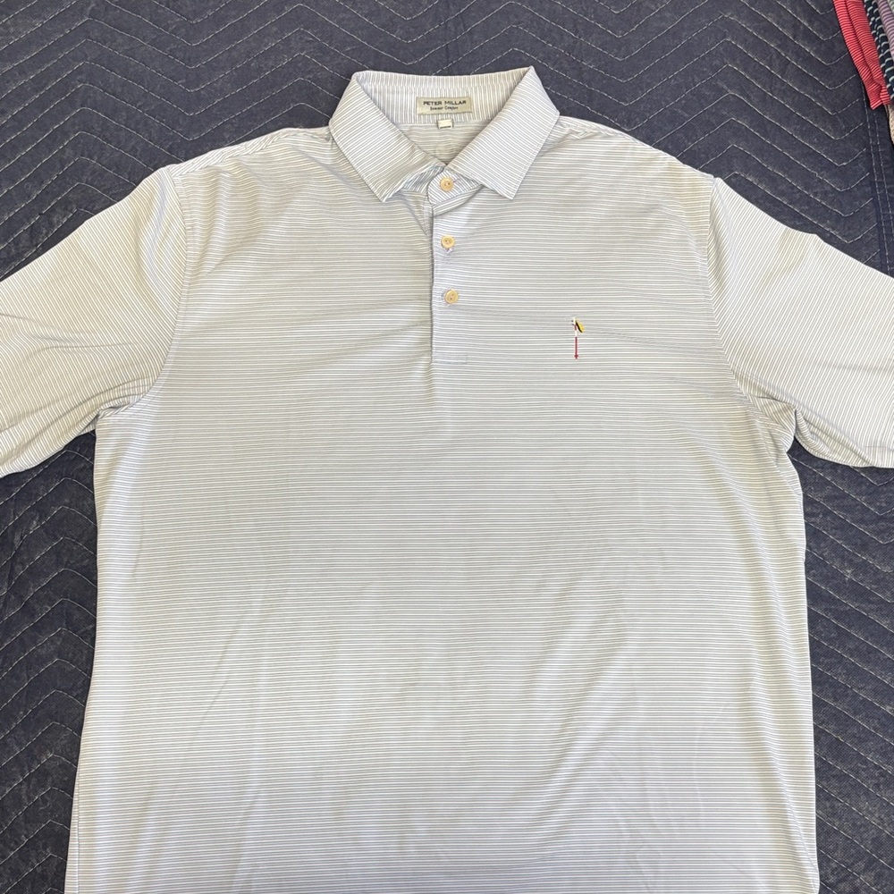 Peter Millar Men’s summer comfort Light Blue Stripe Polo Shirt